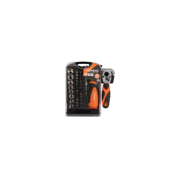 Juego Destornillador y Carraca 1/4" con Puntas y Vasos 35 Piezas 20548 KENDO