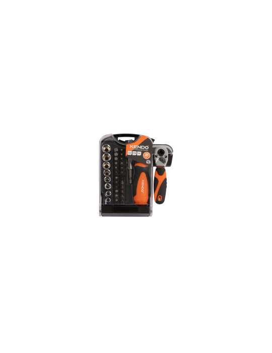 Juego Destornillador y Carraca 1/4" con Puntas y Vasos 35 Piezas 20548 KENDO