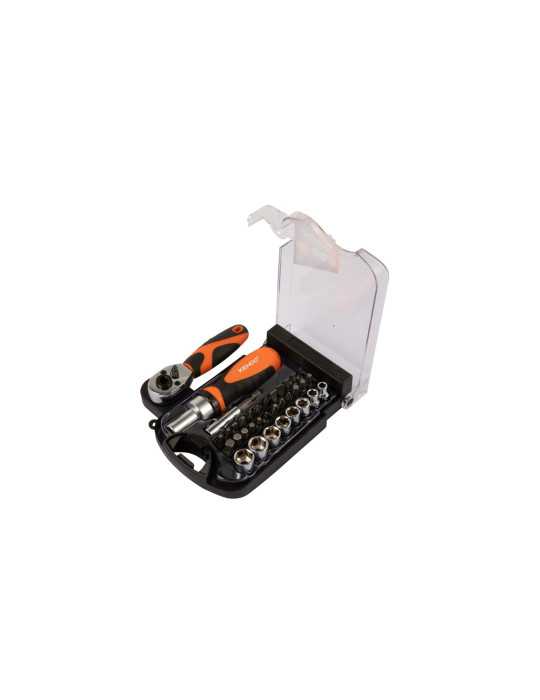 Juego Destornillador y Carraca 1/4" con Puntas y Vasos 35 Piezas 20548 KENDO