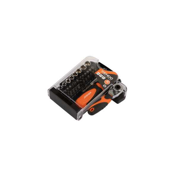 Juego Destornillador y Carraca 1/4" con Puntas y Vasos 35 Piezas 20548 KENDO