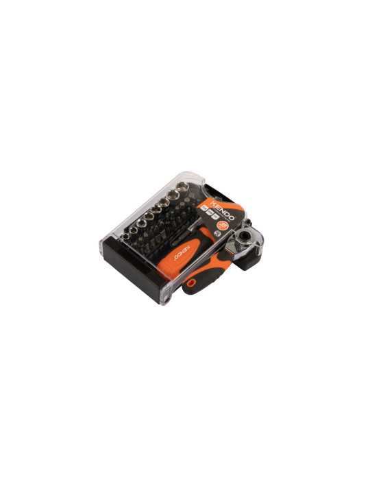 Juego Destornillador y Carraca 1/4" con Puntas y Vasos 35 Piezas 20548 KENDO