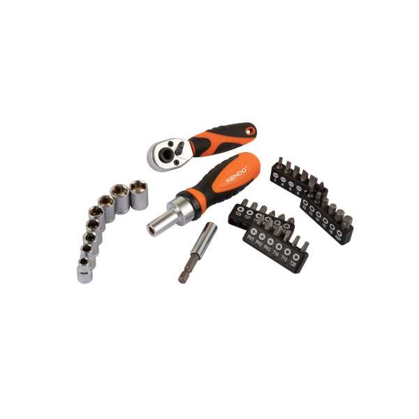 Juego Destornillador y Carraca 1/4" con Puntas y Vasos 35 Piezas 20548 KENDO