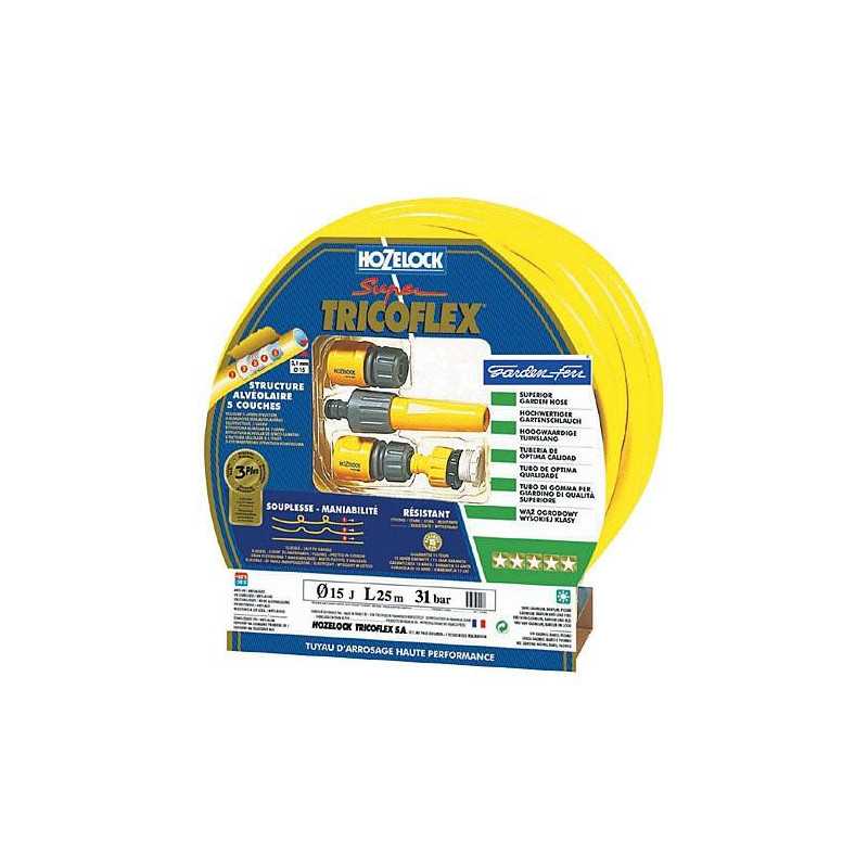 Manguera HOZELOCK 25 m. Super Tricoflex amarillo 15 mm. kit