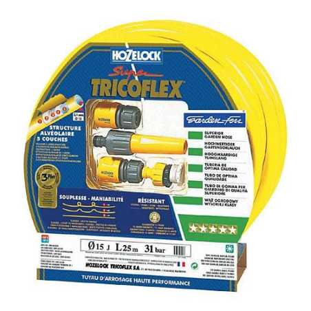 Manguera HOZELOCK 25 m. Super Tricoflex amarillo 15 mm. kit