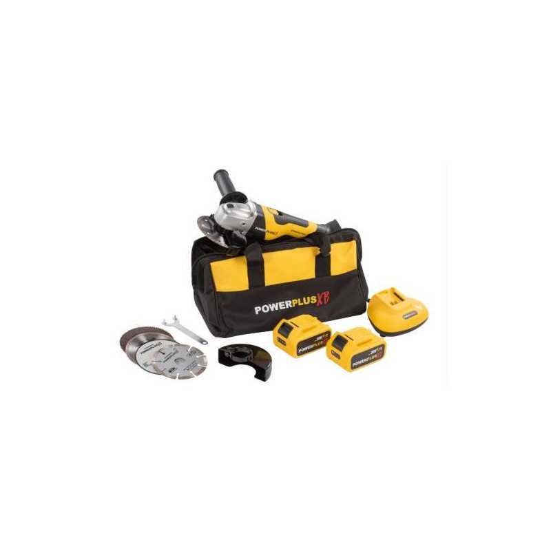 Amoladora POWERPLUS angular 125mm 2 bat. 4.0ah + 8 acc