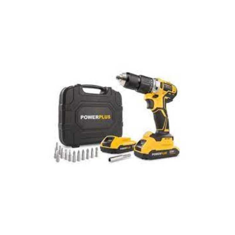 Taladro percutor POWERPLUS 20v +2 baterias + cargador + 52 accesorios