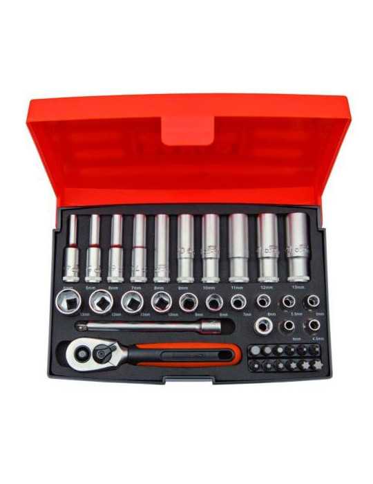Juego piezas de vasos BAHCO 37 piezas serie larga + puntas 1/4 SL25L