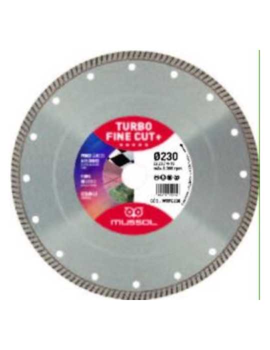 Disco de diamante MUSSOL turbo fine cut + 230mm eje 22,2mm