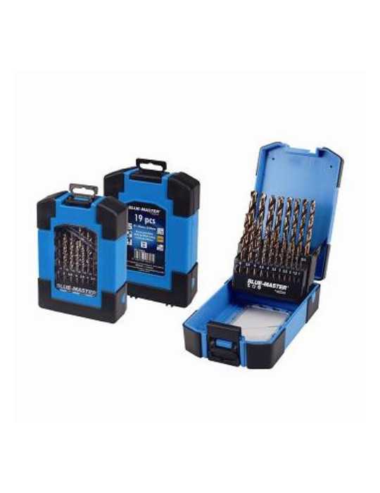 Estuche brocas BLUE-MASTERS azul 19pzs HSS-CO din338 1-10x0,5mm. PC6010