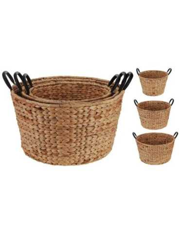 Set 3 cestas trenzado maiz redondo 449000080