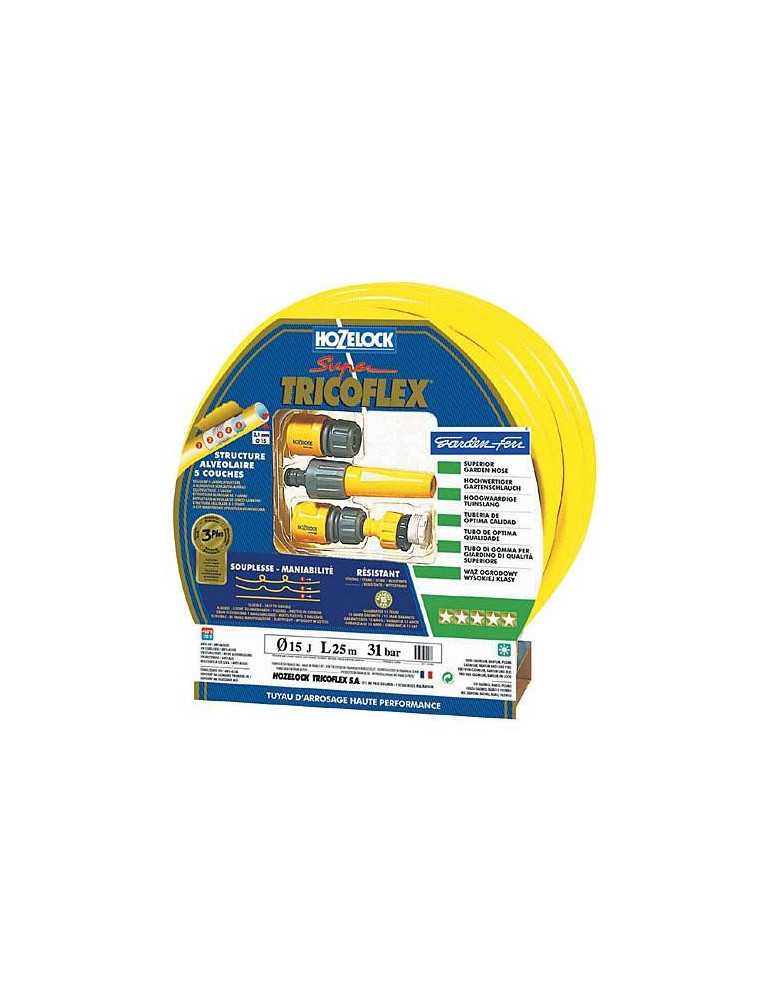 Manguera HOZELOCK 15 m. Super Tricoflex amarillo 15 mm. kit