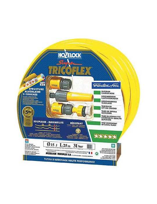 Manguera HOZELOCK 15 m. Super Tricoflex amarillo 15 mm. kit