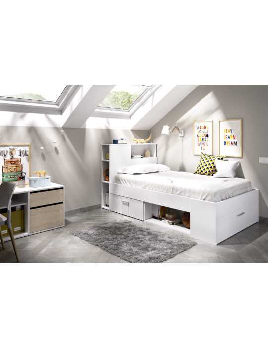 Cama dormitorio compacta LANKA DEKIT 90x190 blanco