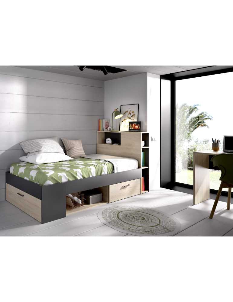 Cama dormitorio compacta LANKA DEKIT 90x190 natural / grafito