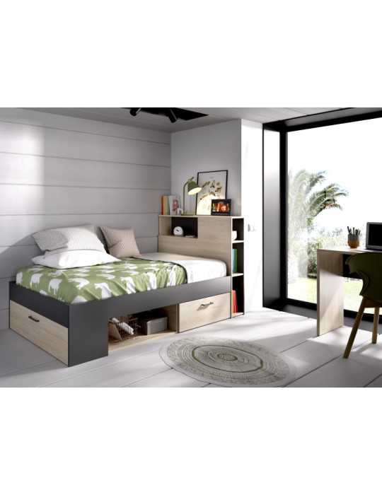 Cama dormitorio compacta LANKA DEKIT 90x190 natural / grafito