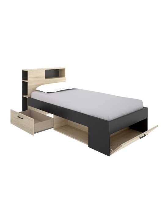 Cama dormitorio compacta LANKA DEKIT 90x190 natural / grafito