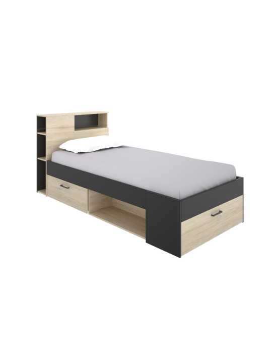 Cama dormitorio compacta LANKA DEKIT 90x190 natural / grafito