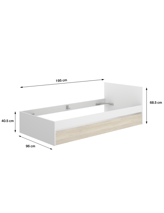 Conjunto cama dormitorio TOP DEKIT 90x190 + arrastre blanco/natural