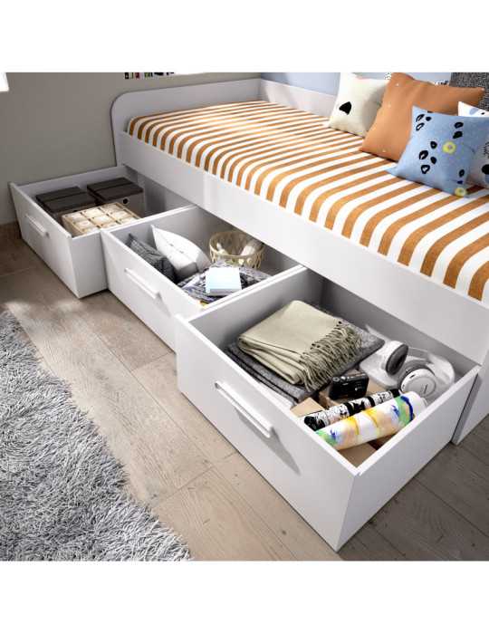 Cama nido dormitorio con cajones MEK DEKIT con 3 cajones blanco