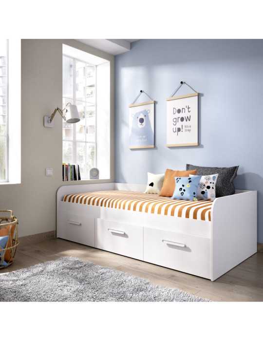 Cama nido dormitorio con cajones MEK DEKIT con 3 cajones blanco
