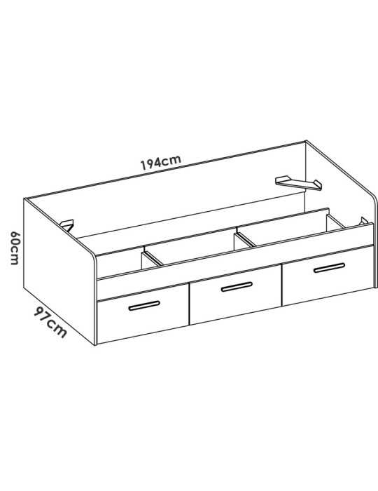 Cama nido dormitorio con cajones MEK DEKIT con 3 cajones blanco