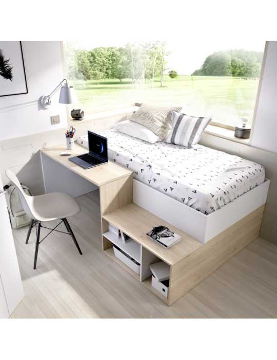 Conjunto dormitorio KRIC DEKIT cama compacta con escritorio natural+blanco