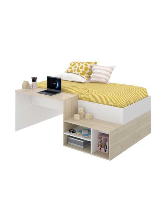 Conjunto dormitorio KRIC DEKIT cama compacta con escritorio natural+blanco