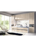 Conjunto dormitorio KWAI DEKIT 2 camas con armario y altillo blanco / natural