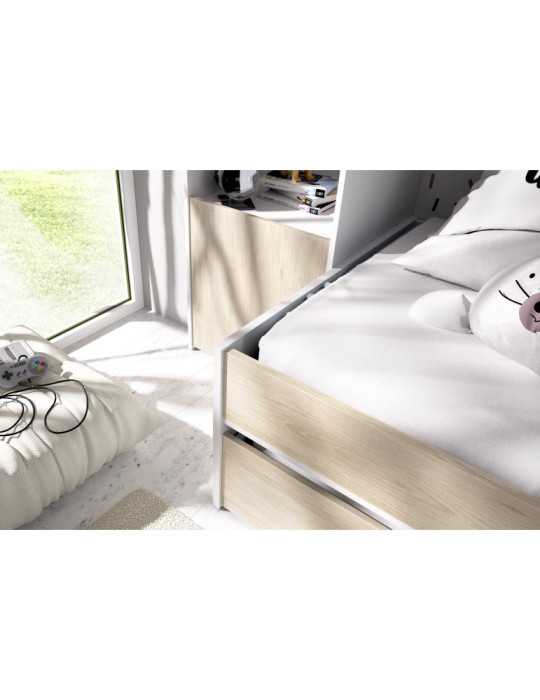 Conjunto dormitorio KWAI DEKIT 2 camas con armario y altillo blanco / natural