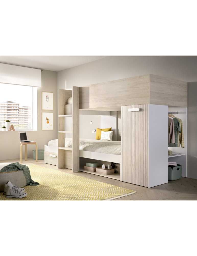 Conjunto camas tren dormitorio KOS DEKIT natural / alistonado/blanco