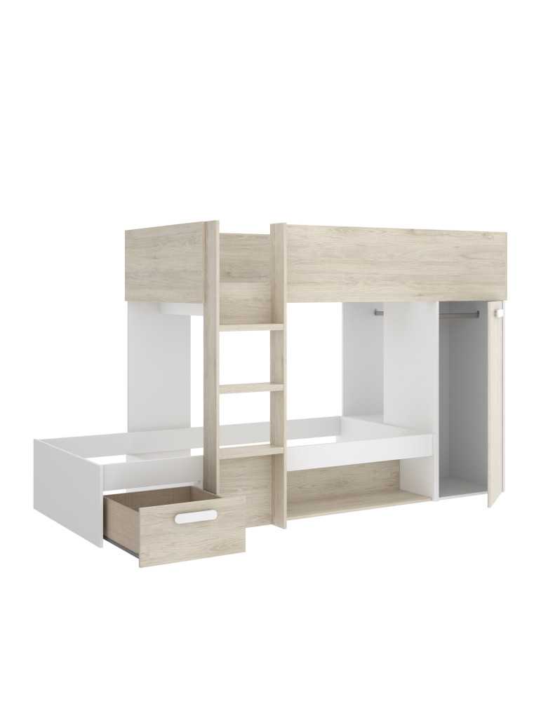 Conjunto camas tren dormitorio KOS DEKIT natural / alistonado/blanco