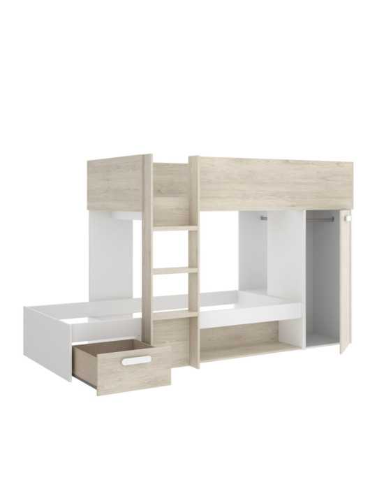 Conjunto camas tren dormitorio KOS DEKIT natural / alistonado/blanco