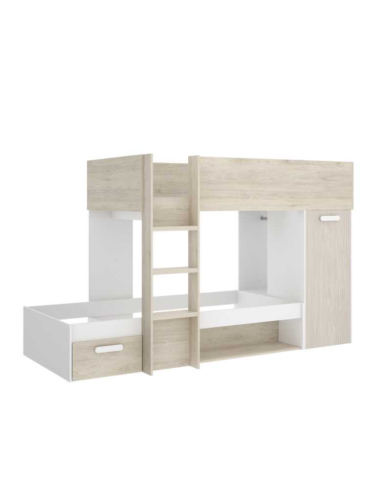 Conjunto camas tren dormitorio KOS DEKIT natural / alistonado/blanco