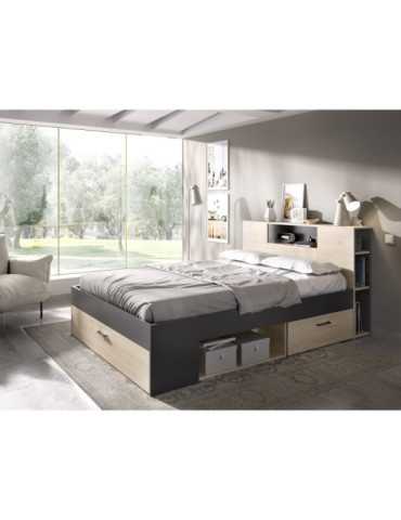 Cama compacta dormitorio LANKA DEKIT 135/140X190 natural/grafito
