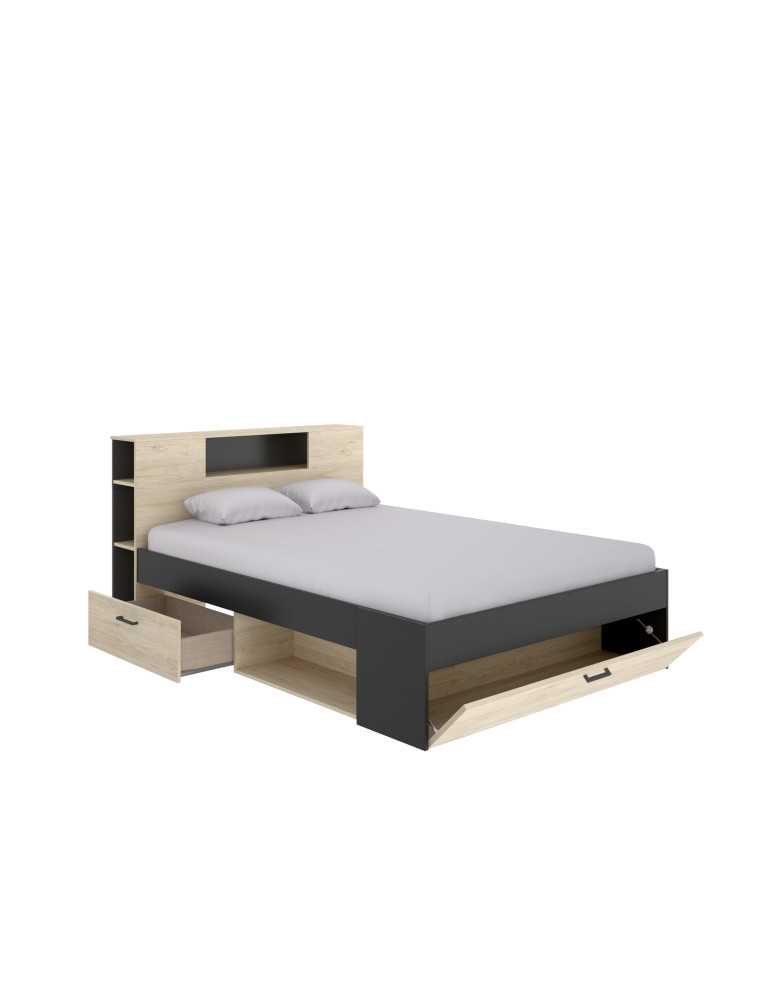 Cama compacta dormitorio LANKA DEKIT 135/140X190 natural/grafito