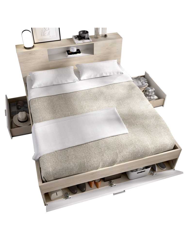 Cama compacta dormitorio LANKA DEKIT 135/140X190 natural/blanco