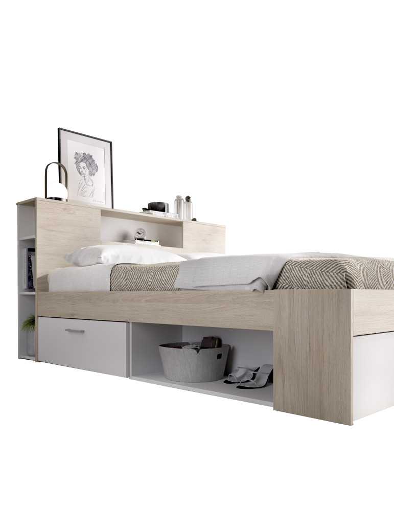 Cama compacta dormitorio LANKA DEKIT 135/140X190 natural/blanco