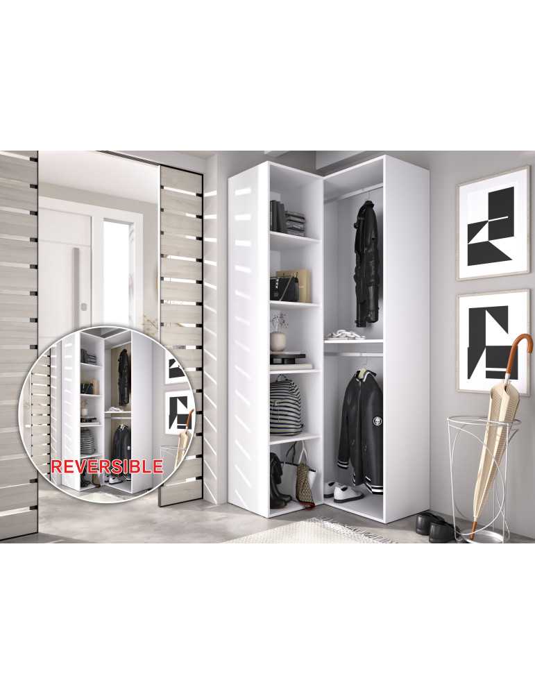 Armario vestidor dormitorio SUIT DEKIT rinconero con trasera reversible blanco/natural