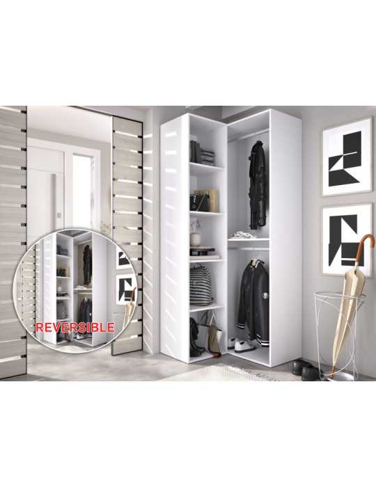 Armario vestidor dormitorio SUIT DEKIT rinconero con trasera reversible blanco/natural