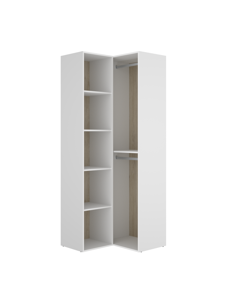 Armario vestidor dormitorio SUIT DEKIT rinconero con trasera reversible blanco/natural
