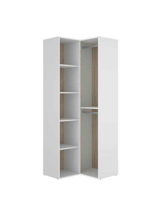 Armario vestidor dormitorio SUIT DEKIT rinconero con trasera reversible blanco/natural