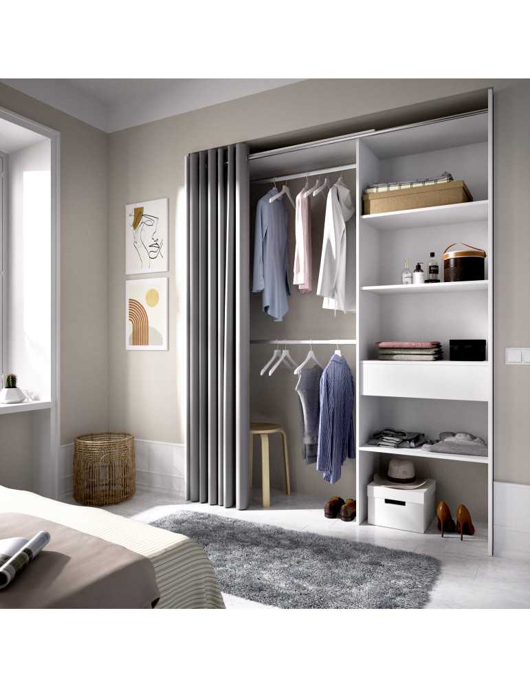 Conjunto vestidor dormitorio SUIT DEKIT 1 cajon y cortina blanco