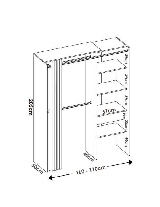 Conjunto vestidor dormitorio SUIT DEKIT 1 cajon y cortina blanco