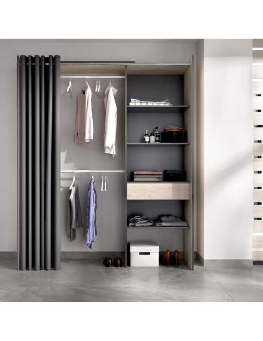 Conjunto vestidor dormitorio SUIT DEKIT con 1 cajon y cortina natural + grafito
