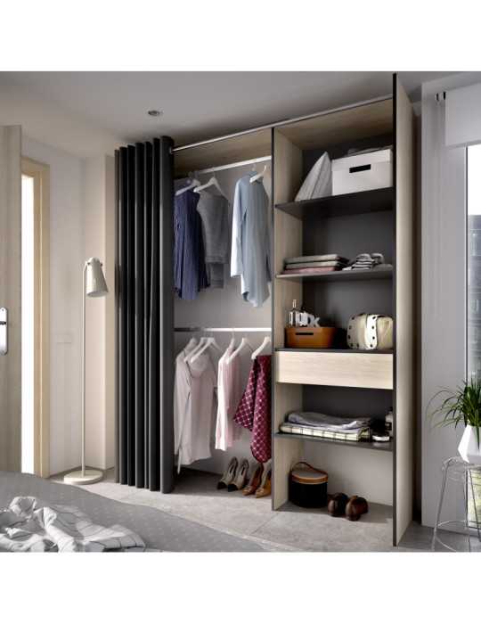 Conjunto vestidor dormitorio SUIT DEKIT con 1 cajon y cortina natural + grafito