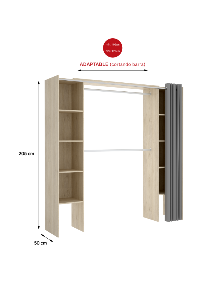 Conjunto vestidor dormitorio SUIT DEKIT con cortina natural