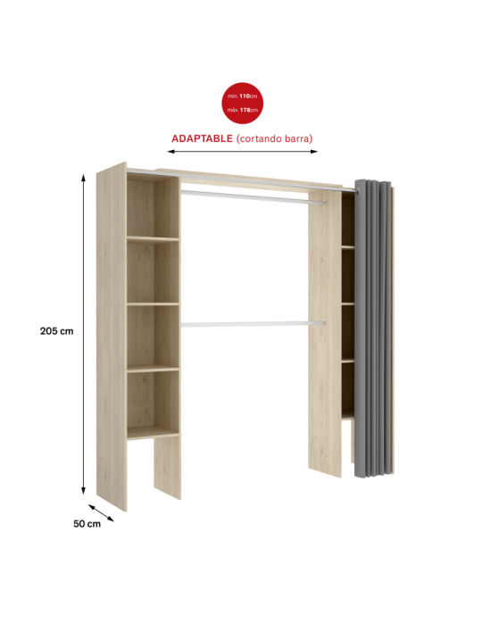 Conjunto vestidor dormitorio SUIT DEKIT con cortina natural