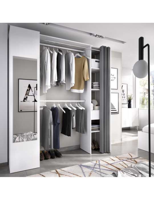 Conjunto vestidor dormitorio SUIT DEKIT con columna cerrada con espejo y cortina blanco