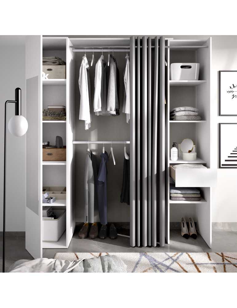 Conjunto vestidor dormitorio SUIT DEKIT con columna cerrada con espejo y cortina blanco