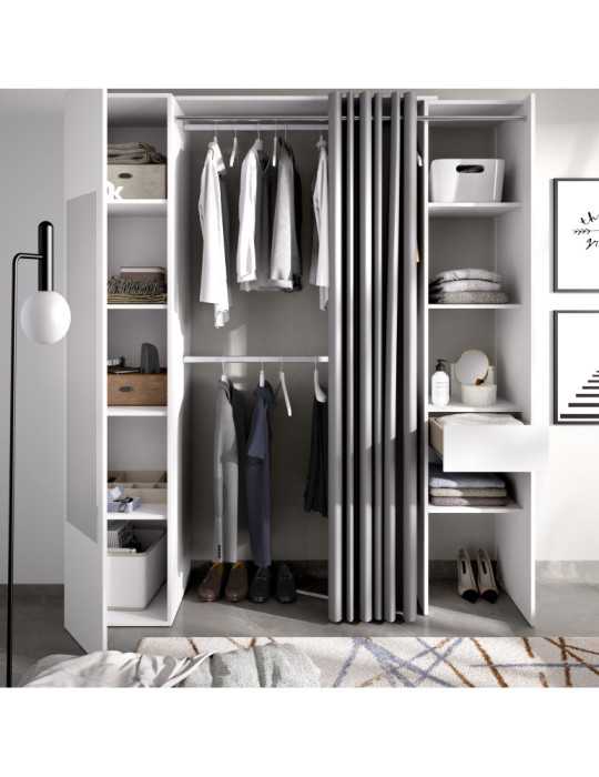 Conjunto vestidor dormitorio SUIT DEKIT con columna cerrada con espejo y cortina blanco